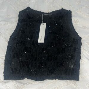 Black Sequin Crop Top NWT